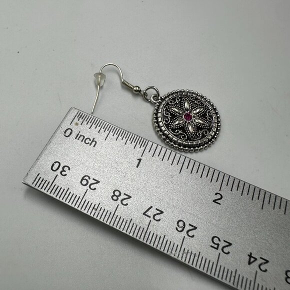 3/$30 Silver Tone Necklace Earring Set Medallion Disc Statement Jewelry - Picture 7 of 9